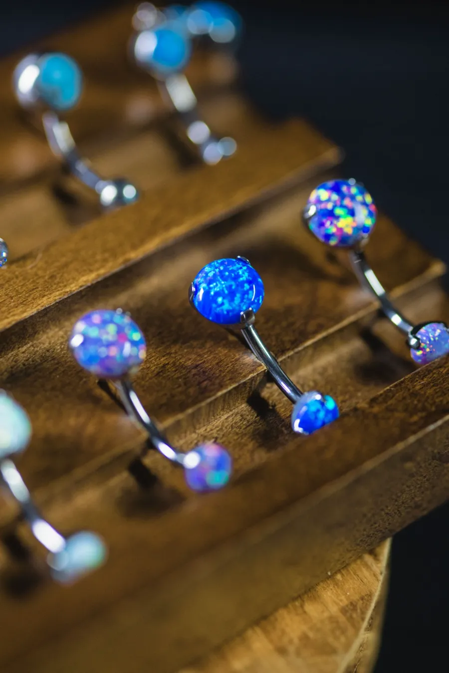 Blue opal belly rings