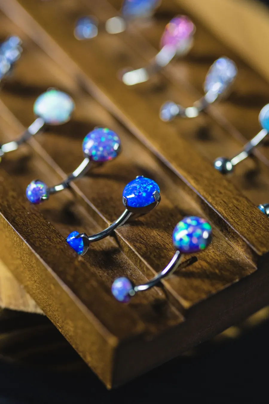Prong-set opal belly rings