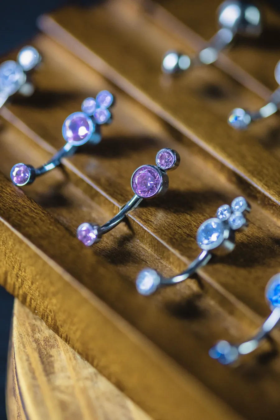 Pink crystal belly rings
